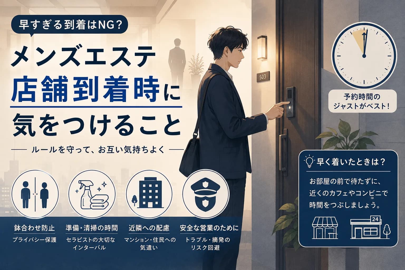 メンズエステ到着時に気をつけたいこと｜早く着きすぎたときの対処法