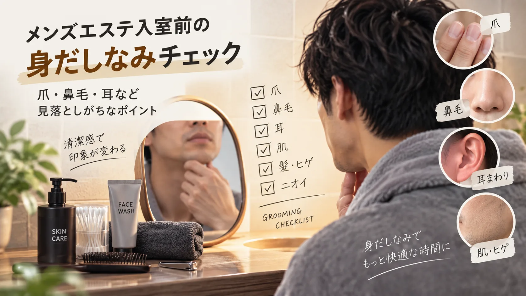 メンズエステ入室前の身だしなみチェック｜爪・鼻毛・耳など見落としがちなポイント