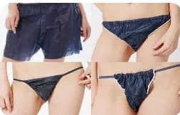 Examples of disposable underwear styles provided by salons, including boxer and brief types