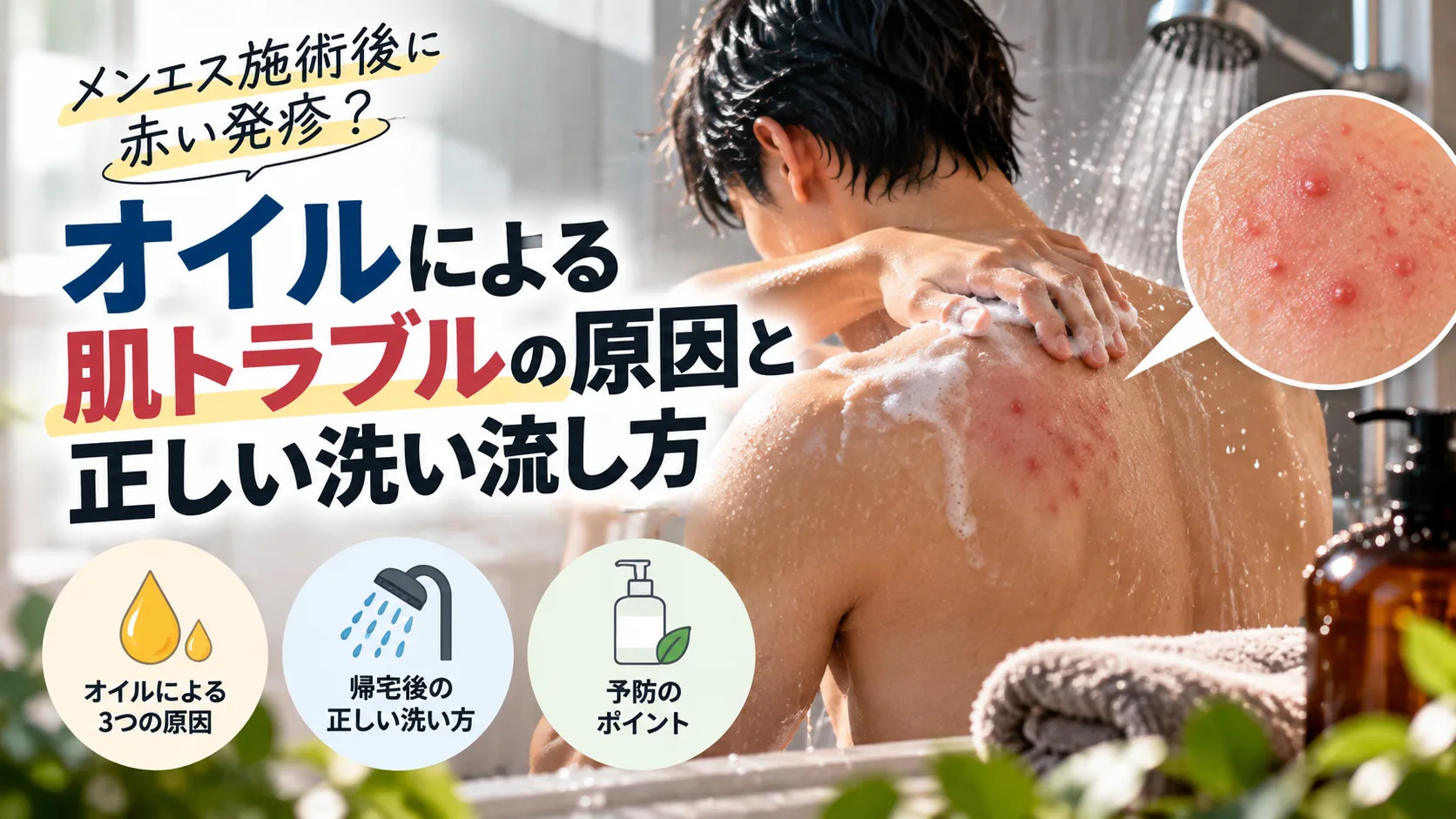 メンエス施術後に赤い発疹?オイルによる肌トラブルの原因と正しい洗い流し方